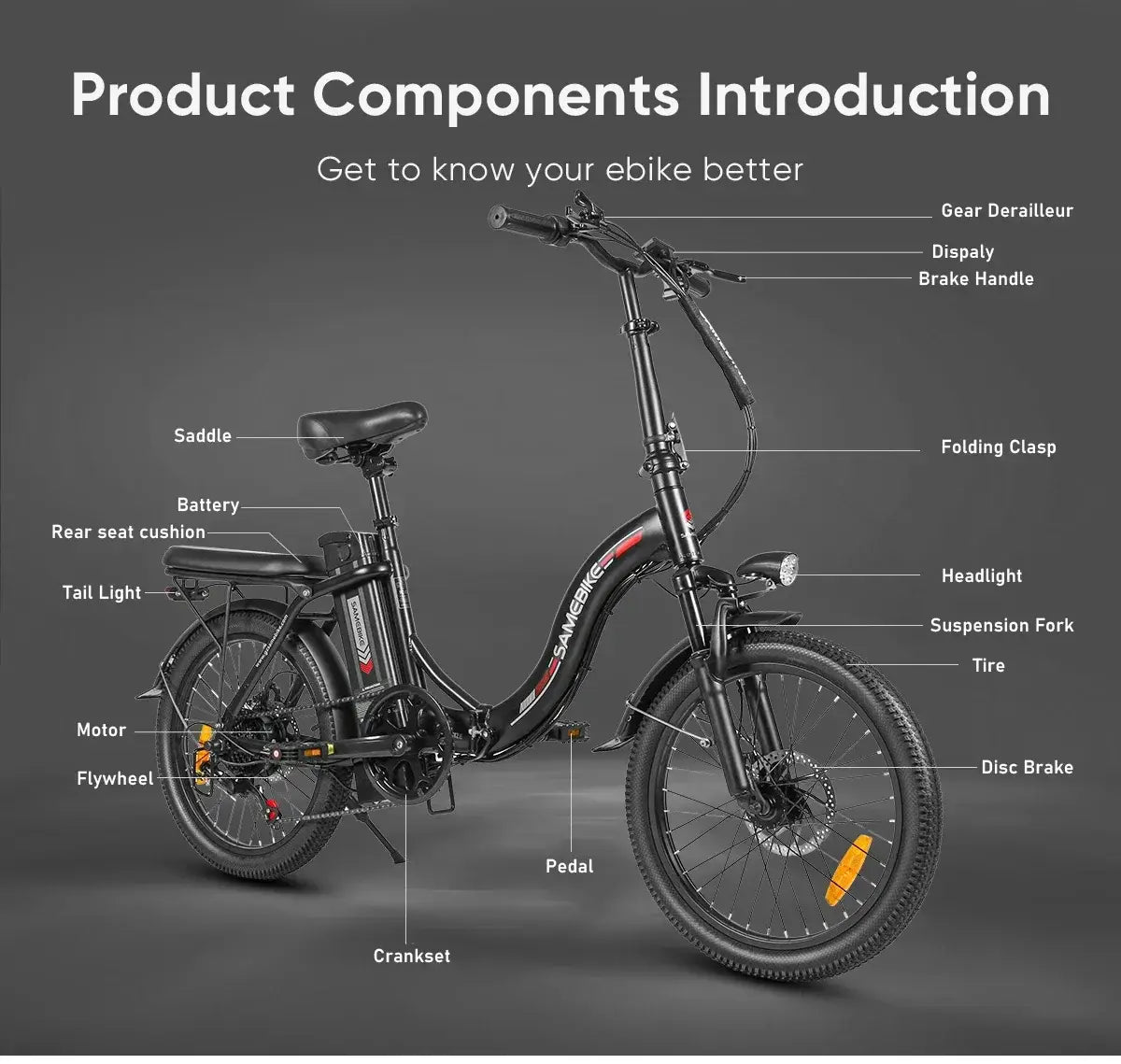 Bicicleta elétrica dobrável CY20, motor 350W, bateria de lítio removível, bicicleta elétrica para adultos, 7 velocidades, pneu de 20 polegadas, bicicleta elétrica para neveEnviar feedbac
