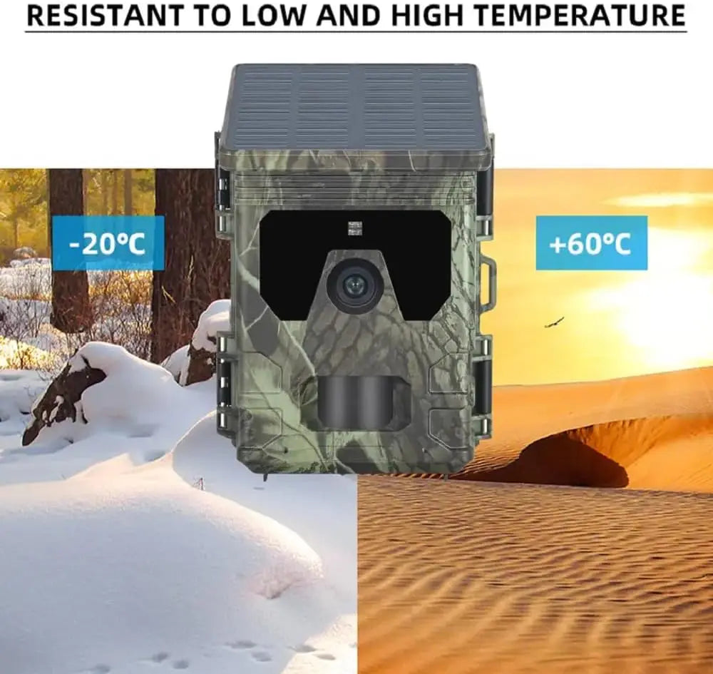 Câmara de caça com painel solar 30MP 2K, visão noturna infravermelha, monitorização de vida selvagem, armadilha para trilhos, câmara de vídeo, gravador de fotografias