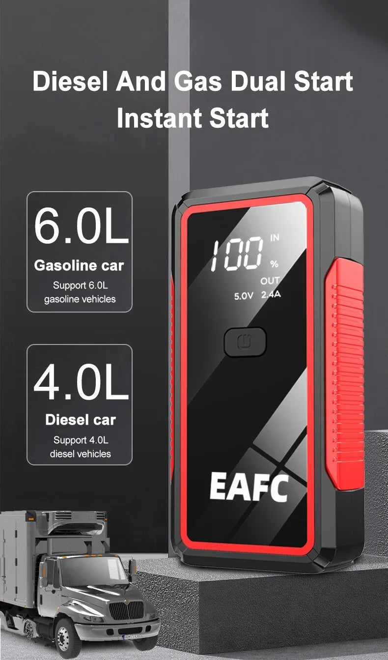Carregador portátil para automóvel 1200A, dispositivo de arranque auxiliar para bateria de automóvel 12V, para gasolina 4.0L Diesel 2.0L