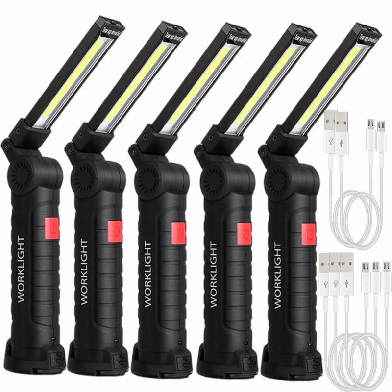 Lanterna LED COB portátil, recarregável por USB, luz de trabalho, lâmpada magnética suspensa com bateria integrada, lanterna de campismo