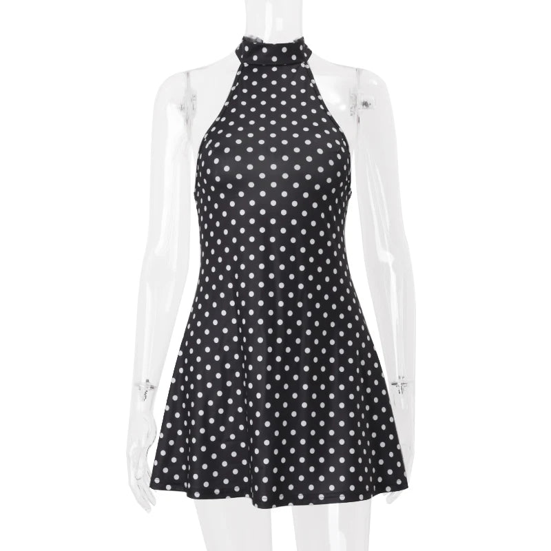 Vestido Candyhot Polka Dot Sem Mangas Cintura Alta Mini