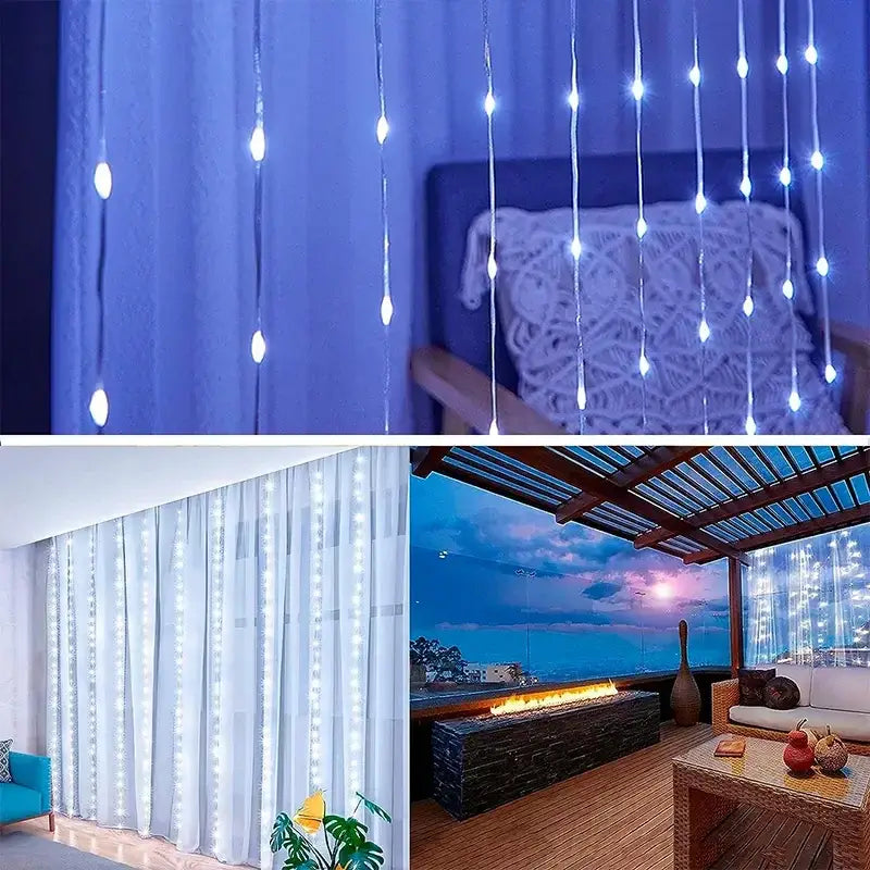 Cortina LED 3M com luzes de fadas para decoração, grinalda de Natal com 8 modos para casa, jardim, festa de Natal, ano novo, casamento