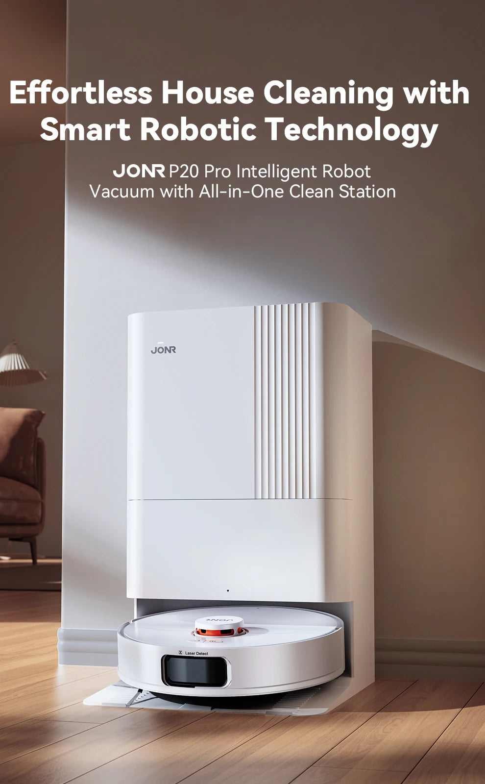 JONR Robot Vacuum P20 Pro International Edition Esfregar Aspirar Secar Toalhitas Limpeza Automática Colheita de Pó Drenagem Água