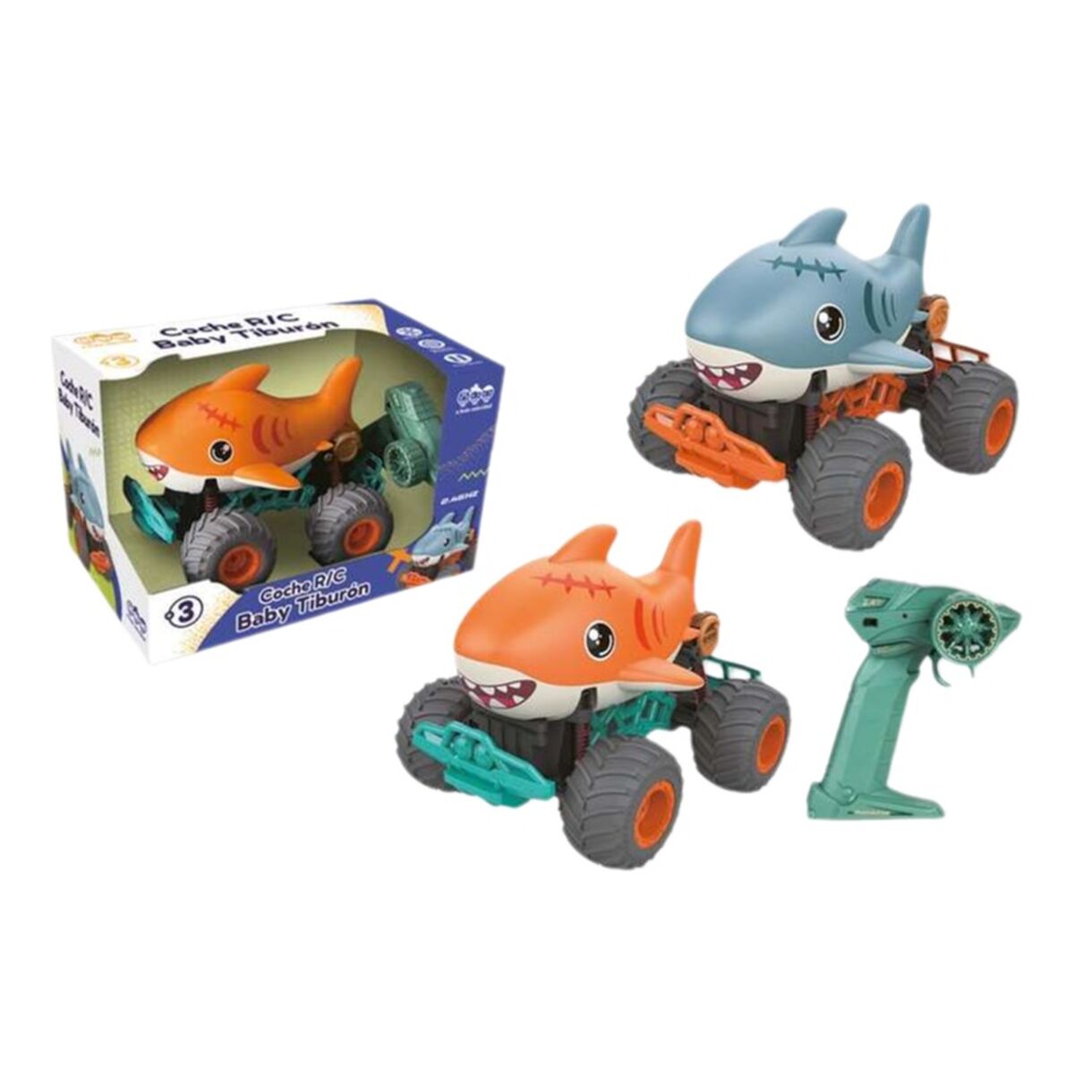 Carro Rádio Controlo Azul Laranja 23 x 16 x 18 cm Tubarão