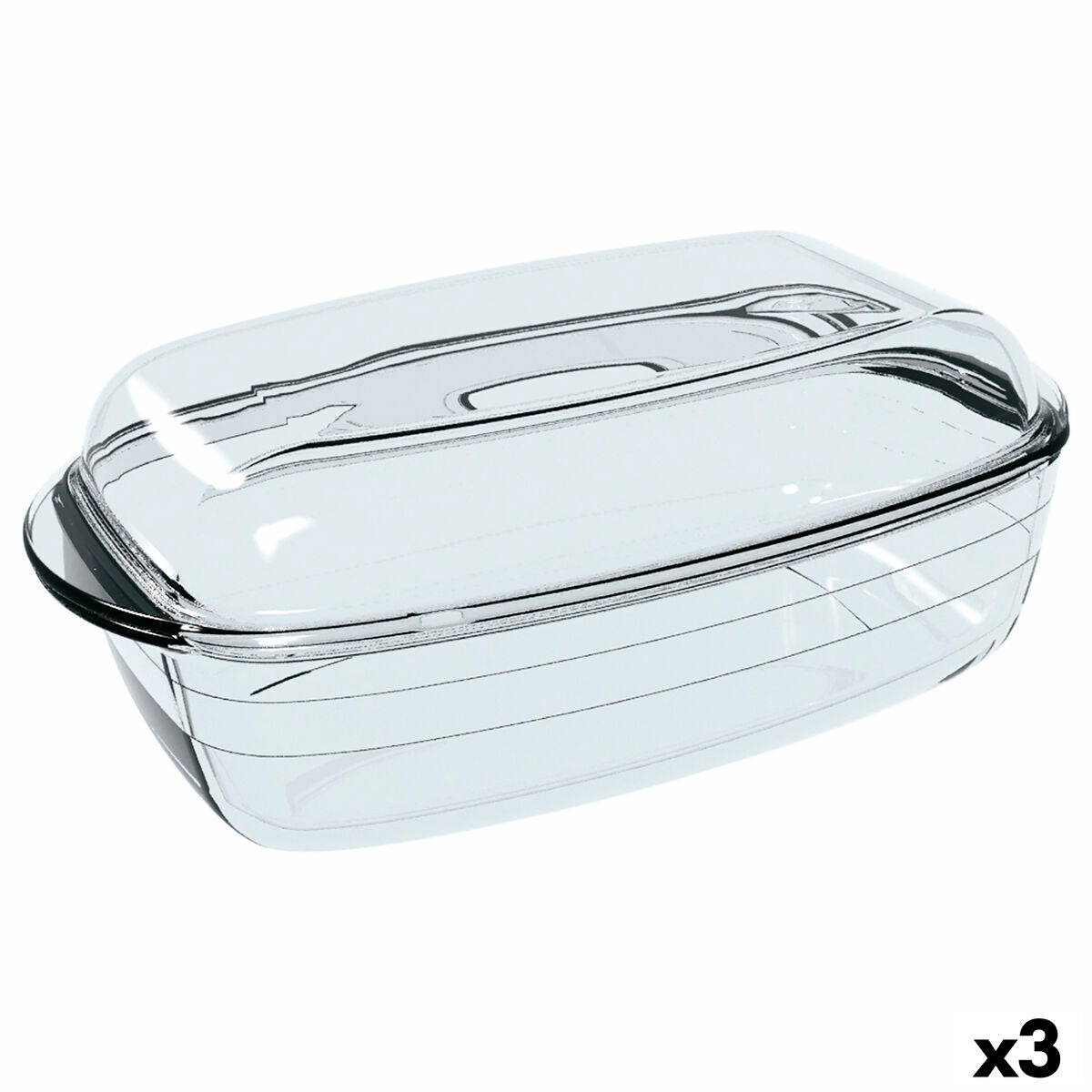 Molde para o Forno Ô Cuisine Retangular Com tampa 37,5 x 22,5 x 10,6 cm Transparente (3 Unidades)