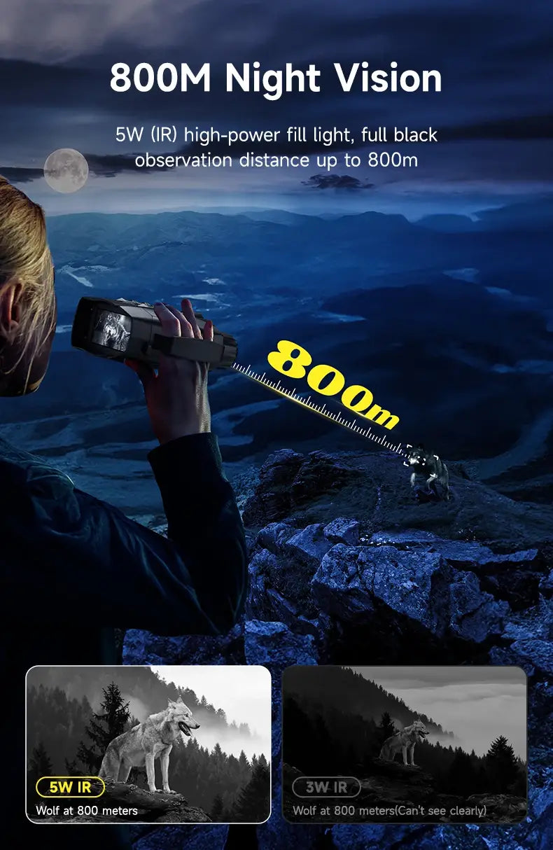 Binóculos de visão noturna 10X 800M Óculos infravermelhos térmicos de longa distância Telescópio ótico digital 4K para caça na escuridão