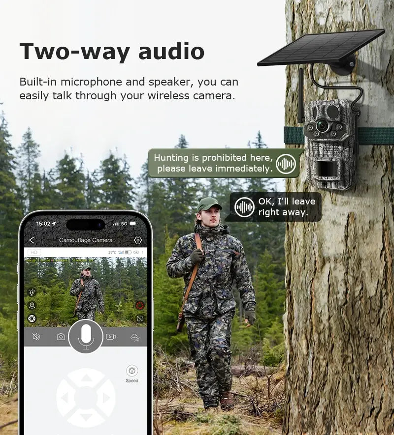Câmara de rasto celular Ucon 4G LTE, câmara solar de 5 MP, movimento PIR ativado, tempo de disparo de 0,2 s, visão noturna, câmaras de caça de vida selvagem
