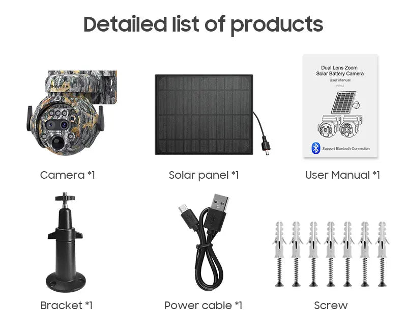 Câmara solar SHIWOJIA 12X ZOOM 4K 8MP, lente dupla 4G, visão 360°, camuflagem, câmara de caça ao ar livre a cores, bateria de 7800mAh, aplicação Ubox