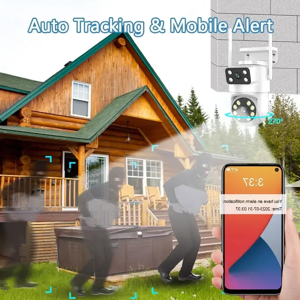 Câmara de vigilância de vídeo de segurança exterior 4K 8MP Tuya com lente dupla PTZ WIFI Full HD ecrã duplo Ai rastreamento automático humano