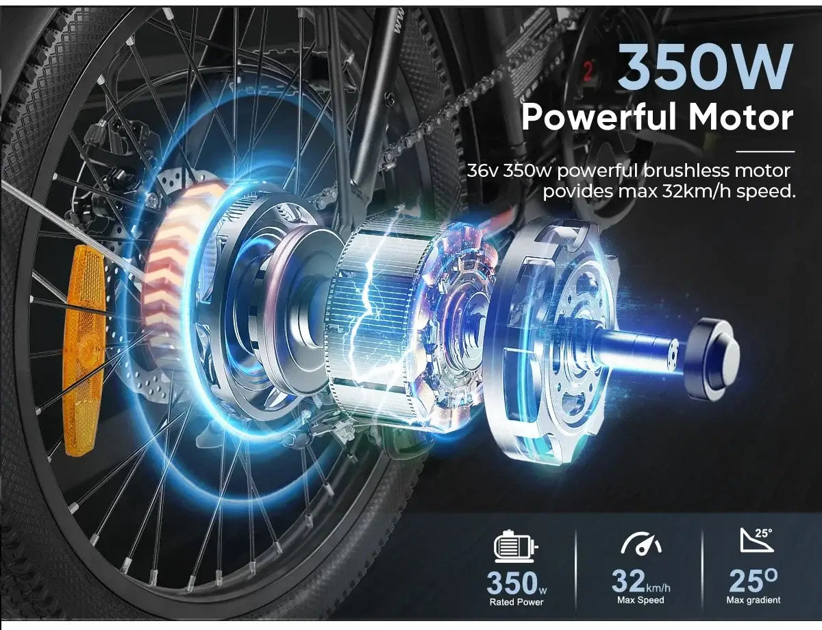 Bicicleta elétrica dobrável CY20, motor 350W, bateria de lítio removível, bicicleta elétrica para adultos, 7 velocidades, pneu de 20 polegadas, bicicleta elétrica para neveEnviar feedbac