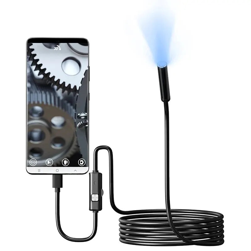 Câmara endoscópica 7.0MM TYPE-C IP67 à prova de água 6 LEDs Ajustável USB Android Flexível Câmaras de inspeção boroscópica para telefone PC