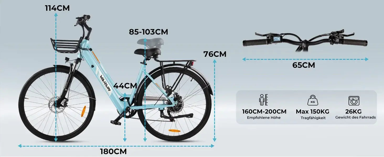 Bicicleta elétrica para mulheres adultas VARUN VARC7008, motor de 250 W, bicicleta elétrica urbana, bateria de 36 V e 10 AH, pneu de 27,5 polegadas, bicicleta elétrica para deslocações diárias