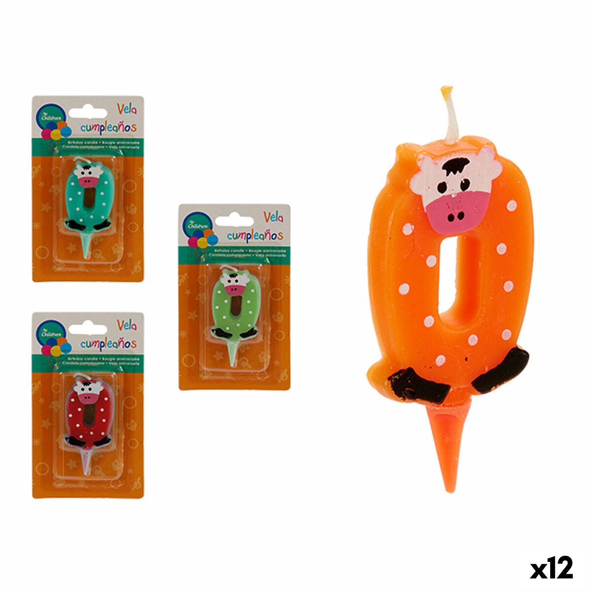 Vela Aniversário animais Número 0 (12 Unidades)