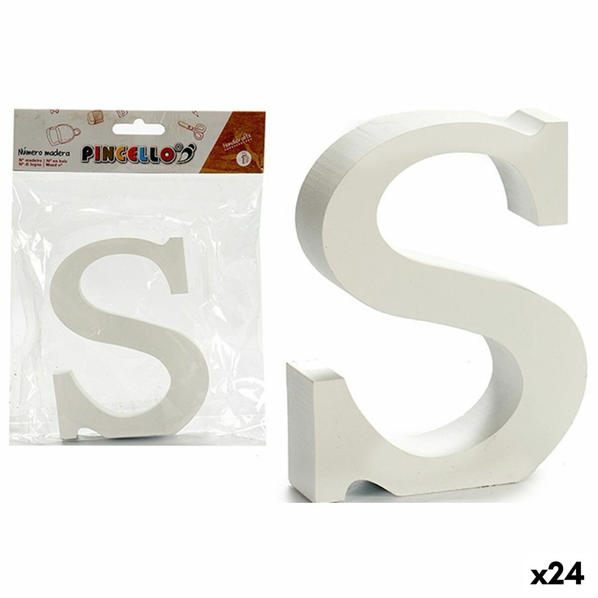 Letra Pincello S Branco Madeira 2 x 16 x 14,5 cm (24 Unidades)