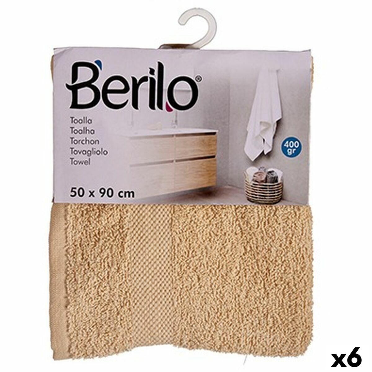 Toalha de banho Berilo 89657 Creme 80 % algodão 20 % Poliéster 50 x 90 cm (6 Unidades)