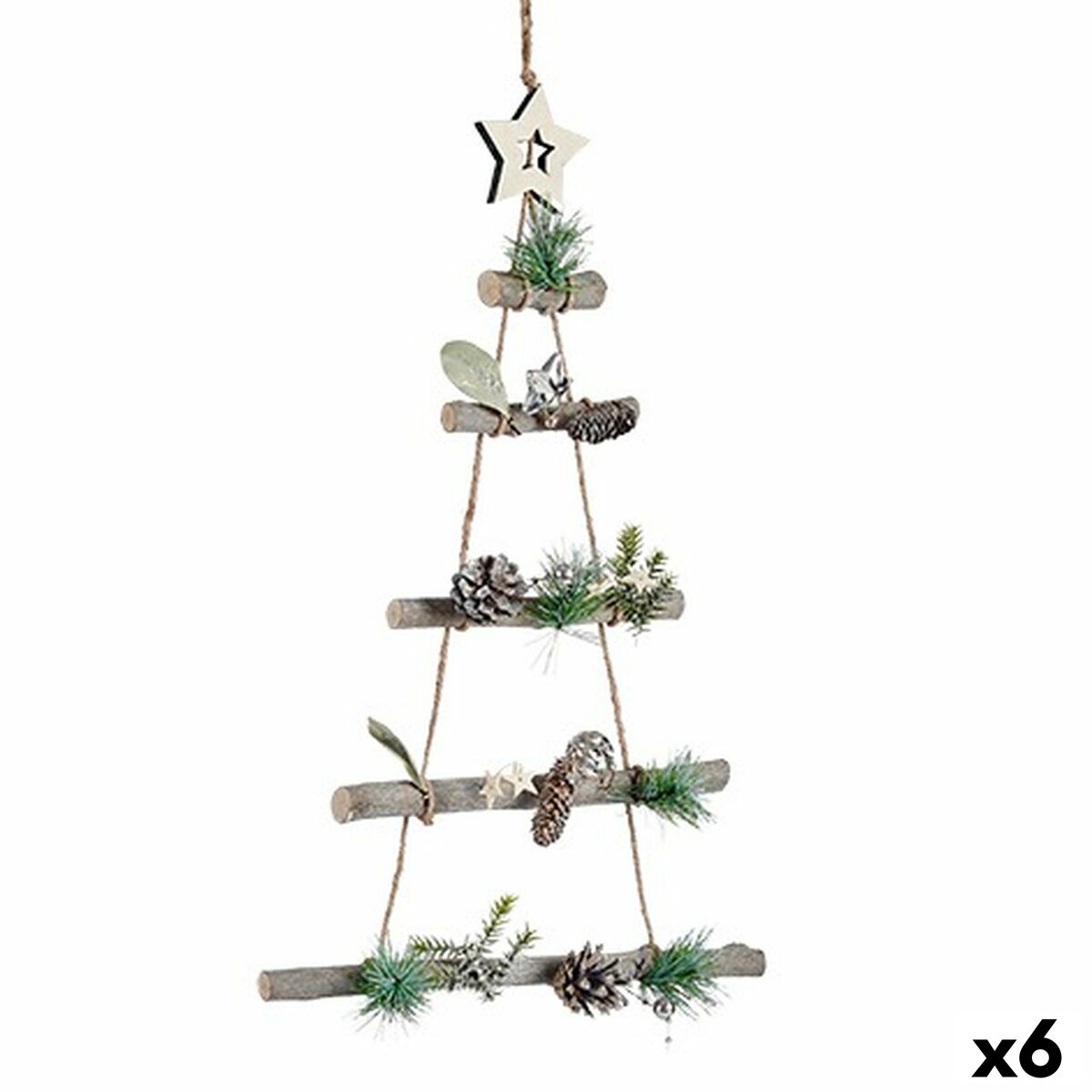 Adorno Natalício Krist+ 95851 Castanho Prateado Madeira Plástico Árvore de Natal 34 x 5 x 65 cm (6 Unidades)