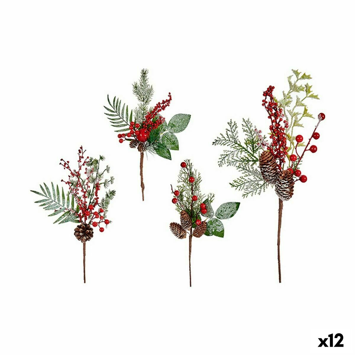 Adorno Natalício Krist+ Castanho Vermelho Verde Frutos vermelhos 20 x 39 x 6 cm (12 Unidades)