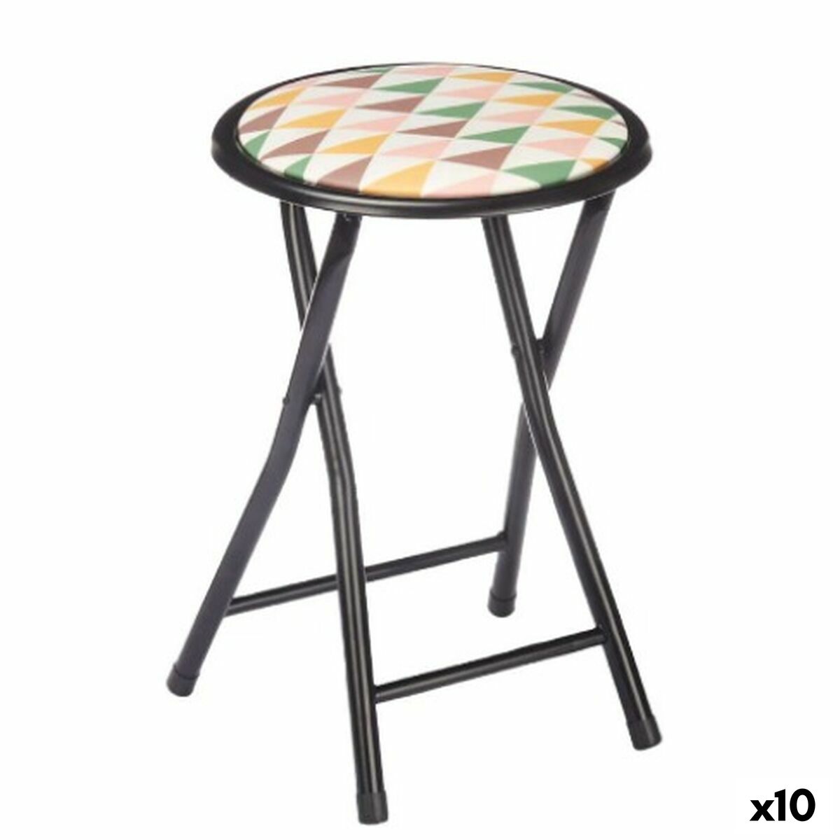 Banco Dobrável Geometric Preto PVC Metal 30 x 30 x 45 cm (10 Unidades)