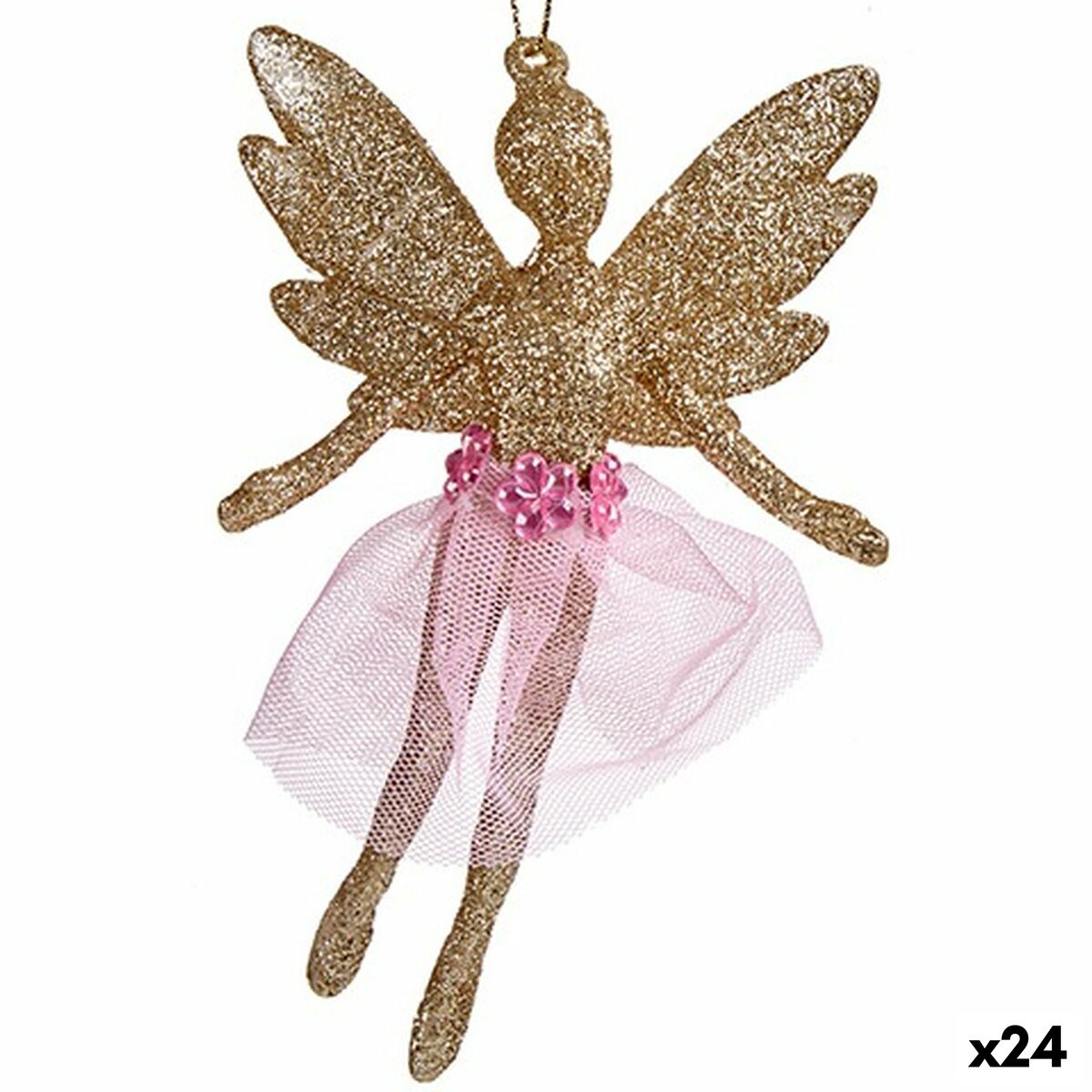 Adorno Natalício Fada champagne Plástico Purpurina 8 x 12 x 5 cm (24 Unidades)