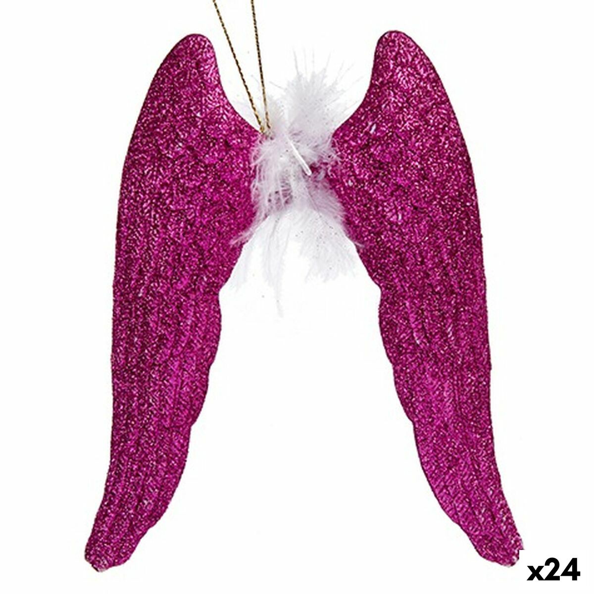 Adorno Natalício Asas de Anjo Fúcsia Plástico Purpurina 12,5 x 15 x 2,5 cm (24 Unidades)