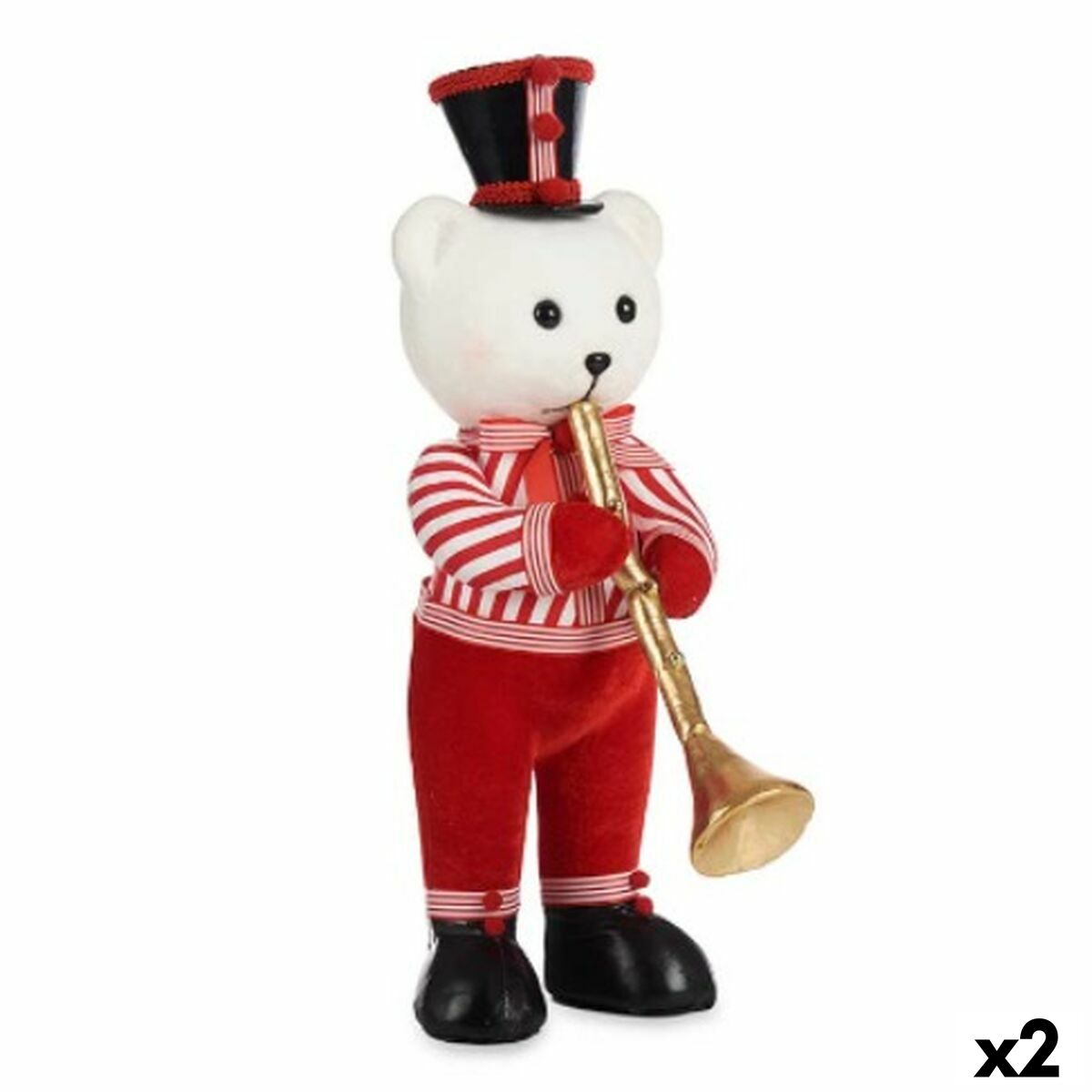 Adorno Natalício Krist+ D012131509-2WH Branco Preto Vermelho Urso Trompete 15 x 46 x 25 cm (2 Unidades)