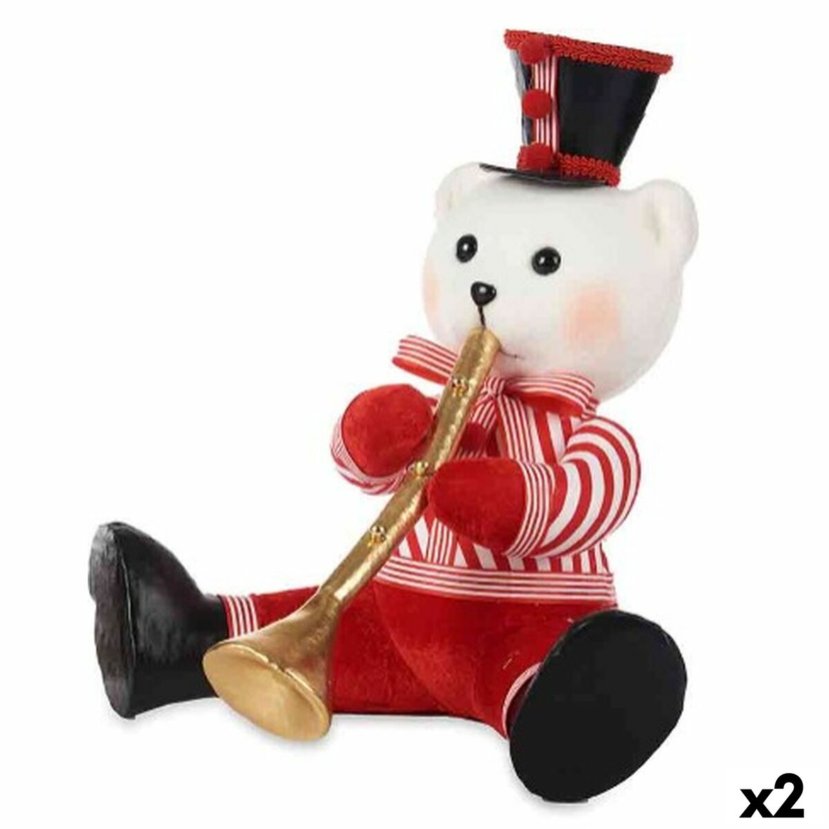 Adorno Natalício Krist+ D012131627-2WH Branco Preto Vermelho Urso Trompete 32 x 31 x 26 cm (2 Unidades)