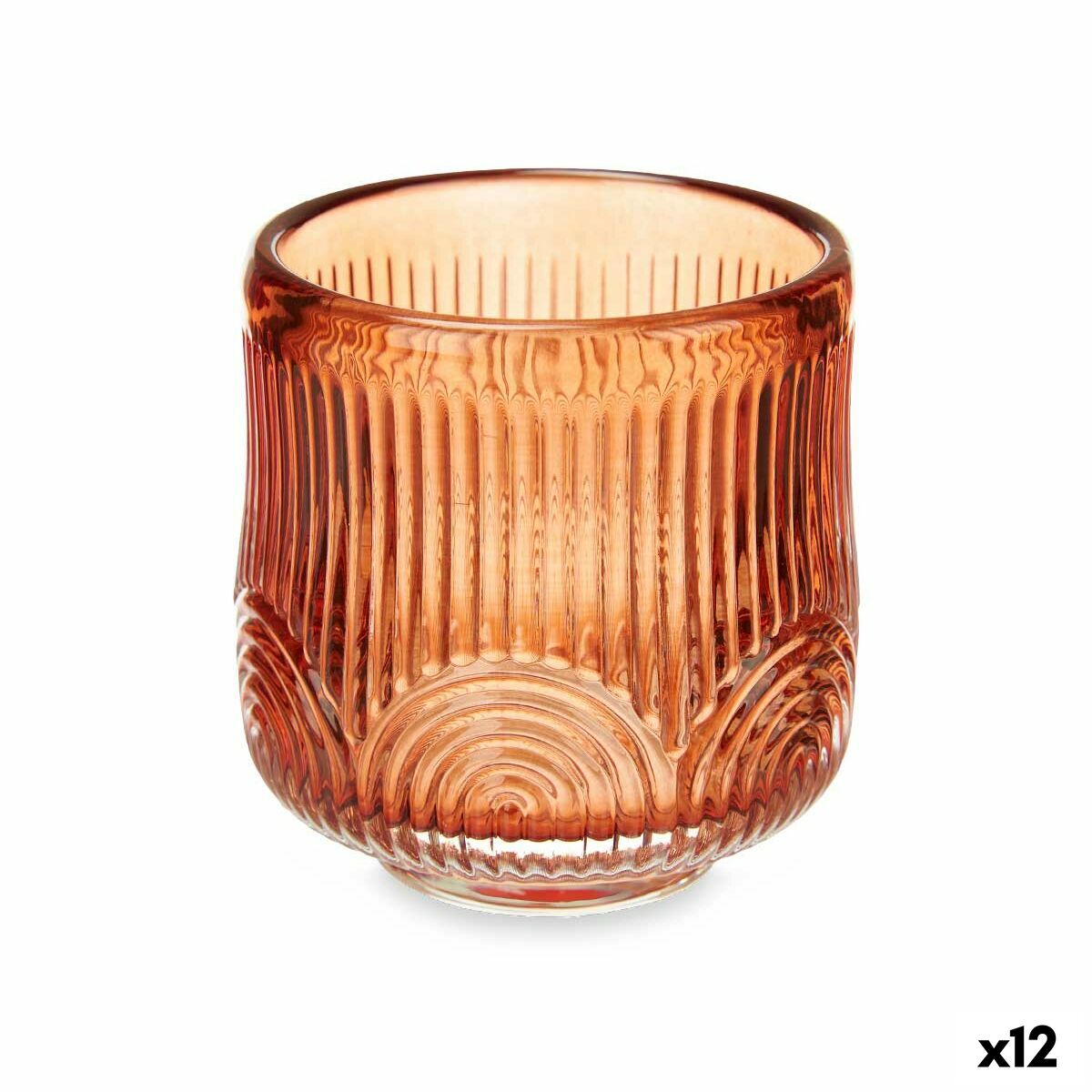 Castiçais Riscas Laranja Cristal 7,5 x 7,8 x 7,5 cm (12 Unidades)