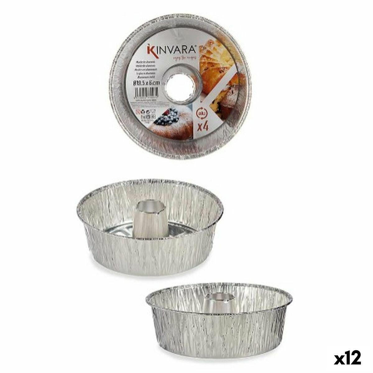 Conjunto de Formas para Pastelaria Kinvara 30286C Prateado Alumínio 19,5 x 19,5 x 6 cm 4 Peças (12 Unidades)