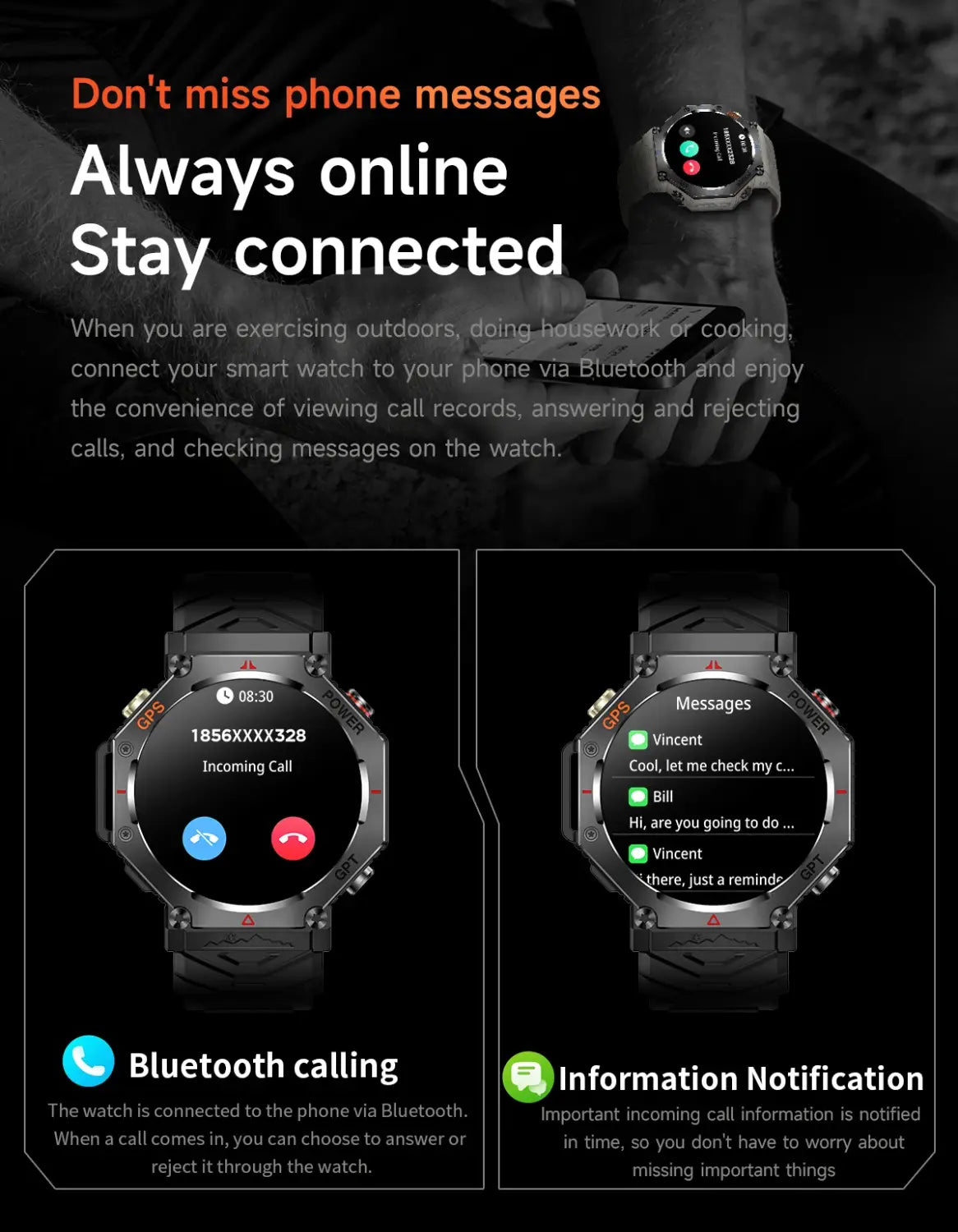 Smartwatch Militar T-Rex 3 GPS Integrado Bússola Altímetro Barométrico 10ATM IP69K À Prova D'Água AMOLED Bluetooth Chamada Relógio Inteligente