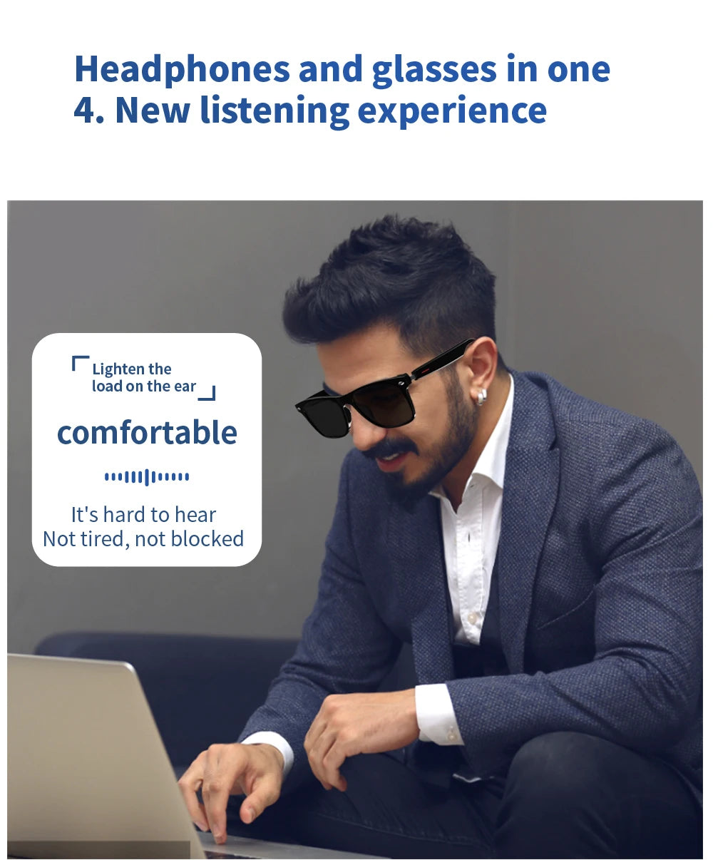Óculos inteligentes SENBONO E13: lentes polarizadas com filtro de luz azul, áudio, microfone e colunas integrados, assistente de toque e voz