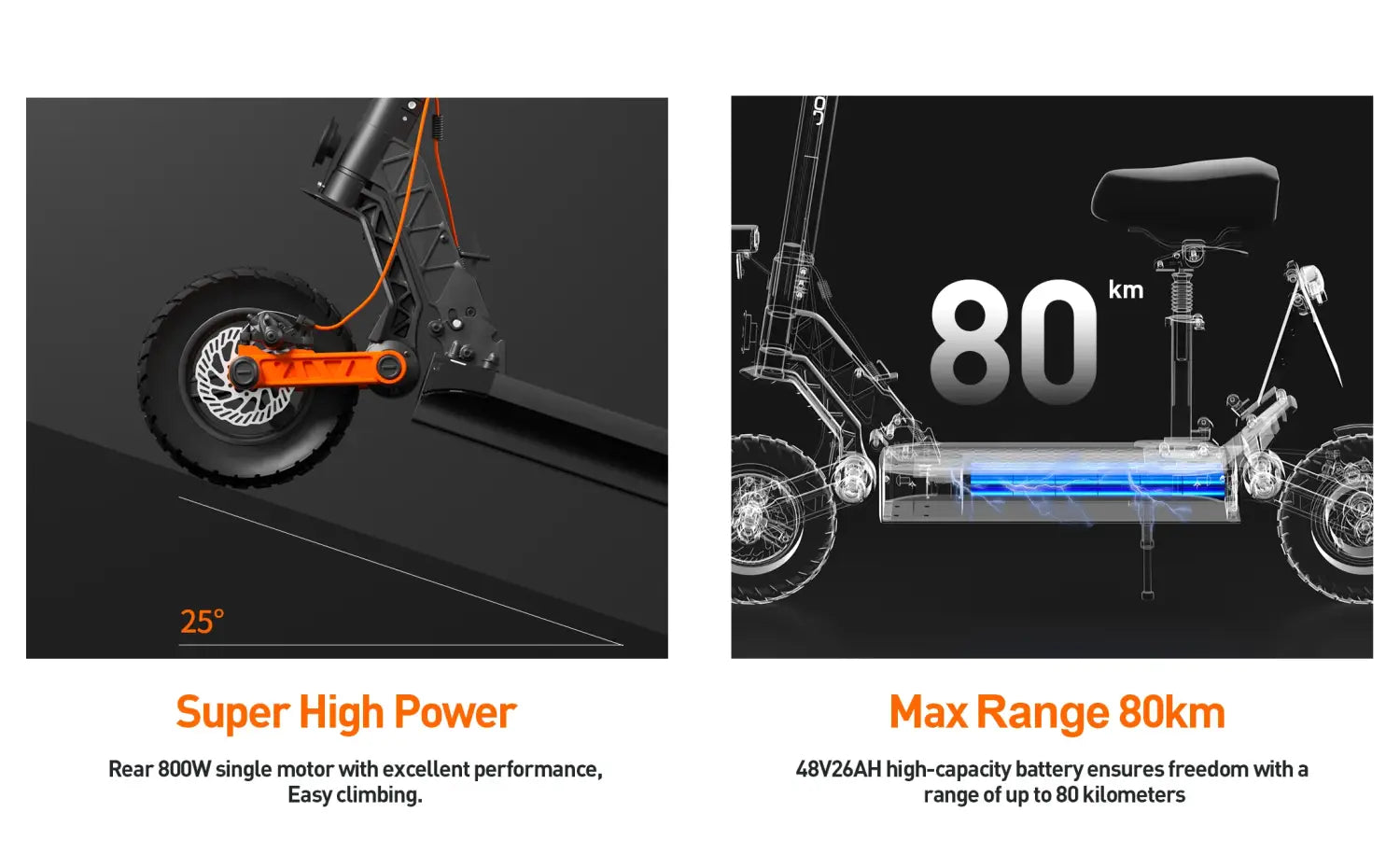 Scooter elétrica Joyor S8E, motor de 800 W, bateria de 48 V e 26 AH, pneus de 10 polegadas, scooter elétrica para adultos, velocidade máxima de 45 km/h, autonomia de 80 km, scooter urbana