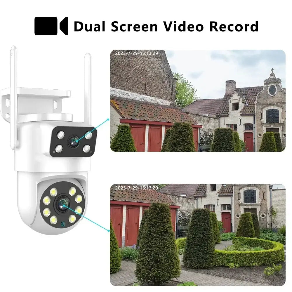 Câmara de vigilância de vídeo de segurança exterior 4K 8MP Tuya com lente dupla PTZ WIFI Full HD ecrã duplo Ai rastreamento automático humano