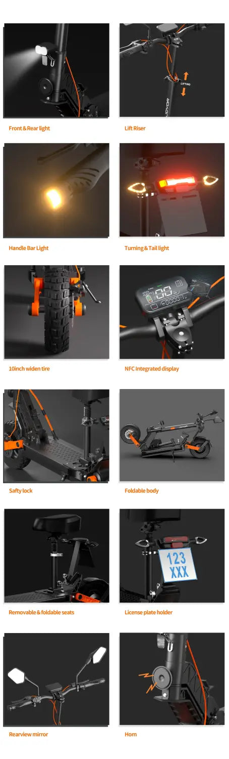 Scooter elétrica Joyor S8E, motor de 800 W, bateria de 48 V e 26 AH, pneus de 10 polegadas, scooter elétrica para adultos, velocidade máxima de 45 km/h, autonomia de 80 km, scooter urbana