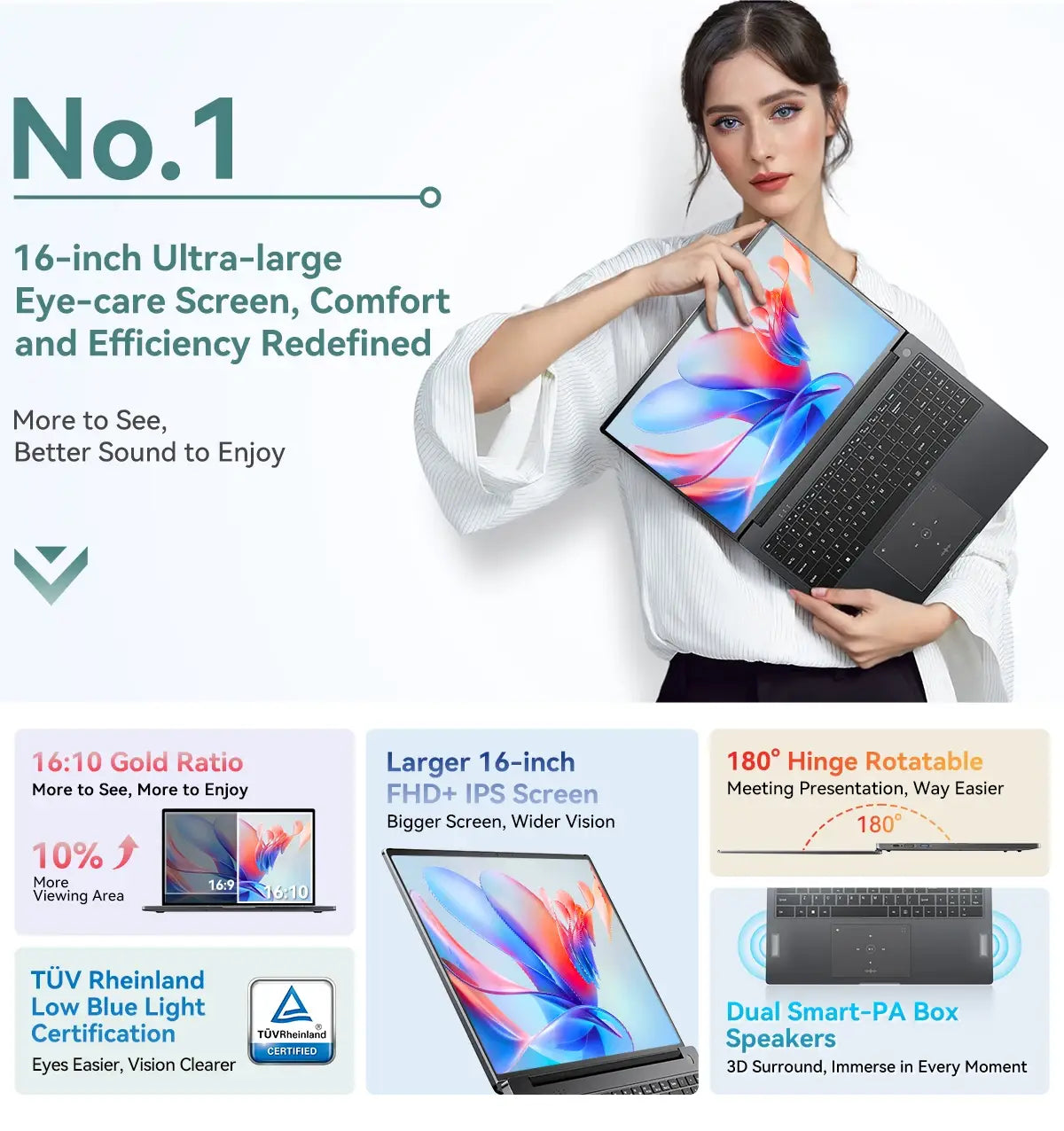 Portátil Blackview AceBook 12 Win 11 16'' FHD IPS, Portátil Intel I5-1030NG7, 16 GB de RAM, SSD de 512 GB, Botão de alimentação com impressão digital 2 em 1