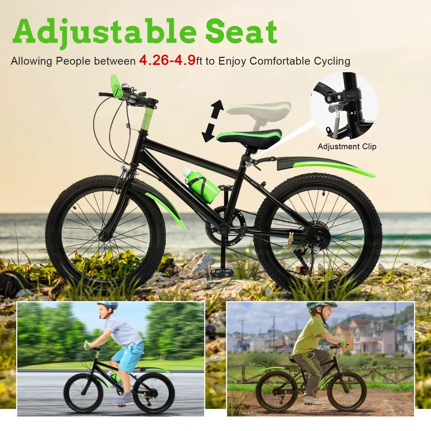 Bicicleta infantil de 20" com 7 velocidades, travões de disco duplos, bicicleta infantil unissexo com altura ajustável para BTT, para meninos e meninas