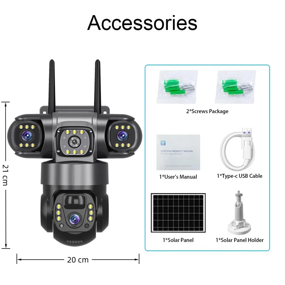 Câmara solar 4G Sim Outdoor 3 lentes 3 ecrãs Zoom 10X PIR Câmaras de deteção humana à prova de água Visão noturna CCTV Proteção de segurança