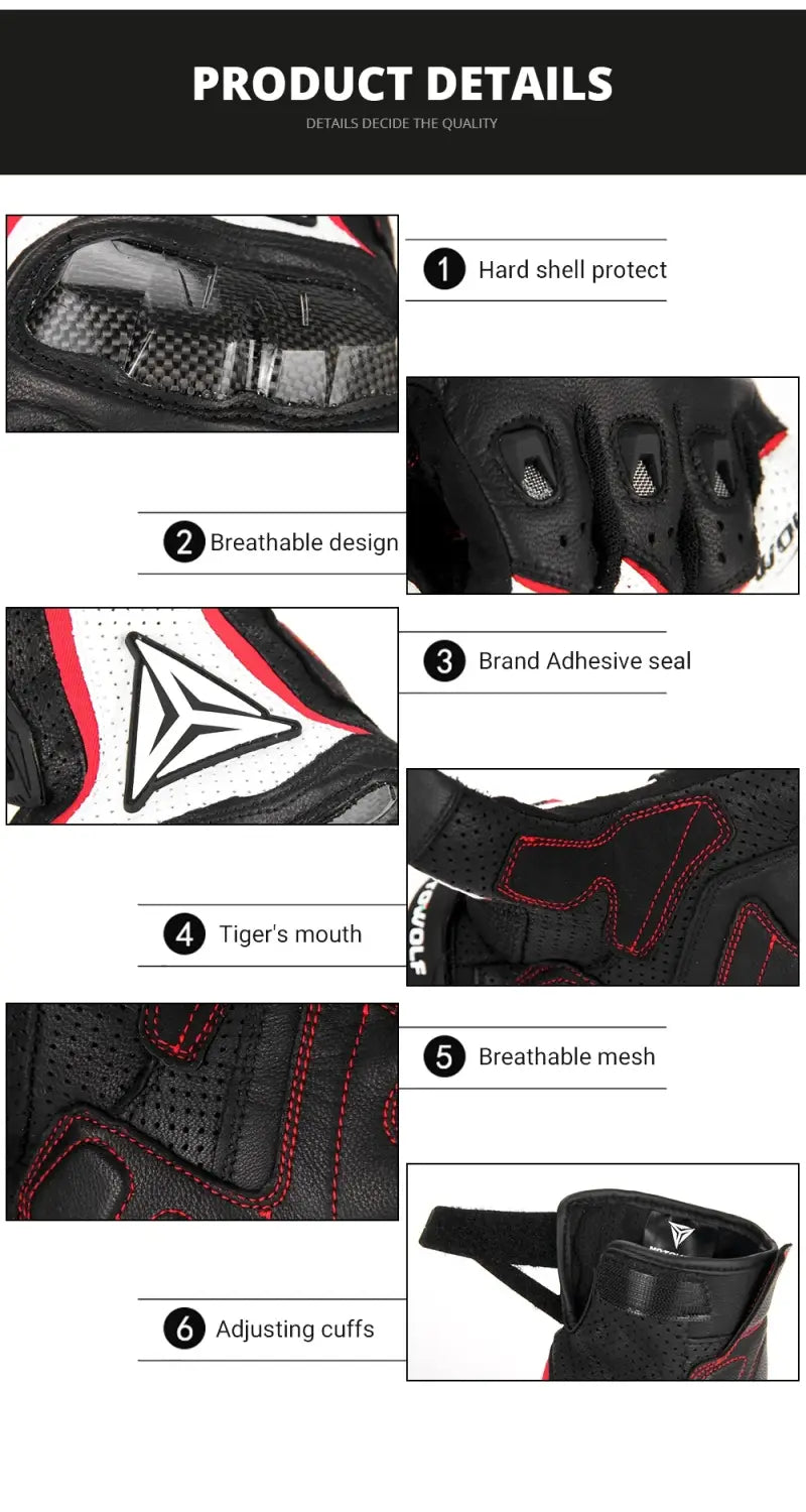Luvas de moto respiráveis em pele genuína com ecrã táctil, luvas de moto à prova de vento e quentes para conduzir motocross