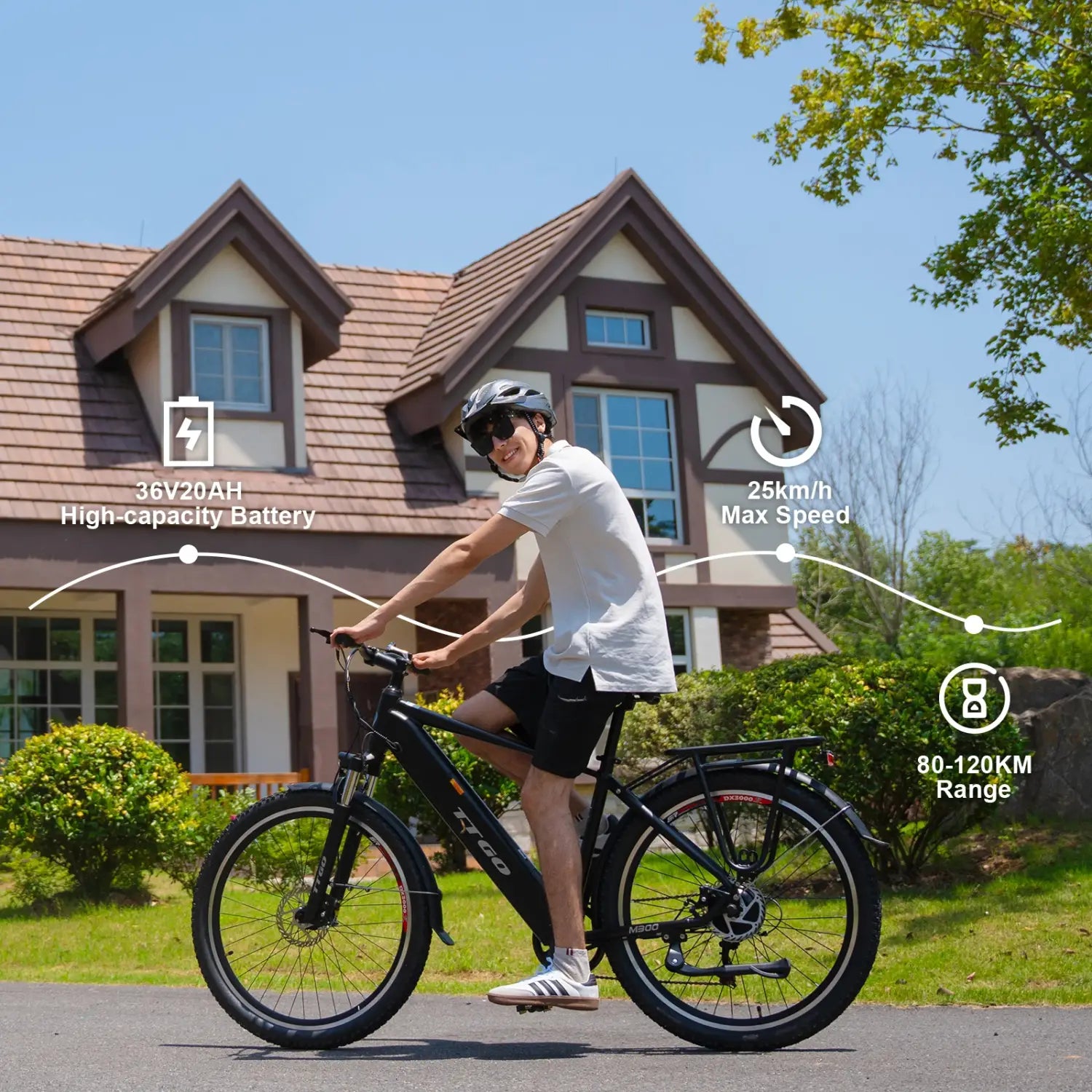 Bicicleta elétrica TTGO M300, pneu de 27,5 polegadas, bicicleta de montanha elétrica, 36V, 20AH, bateria removível, sensor de binário, suspensão, forqueta EBIKE