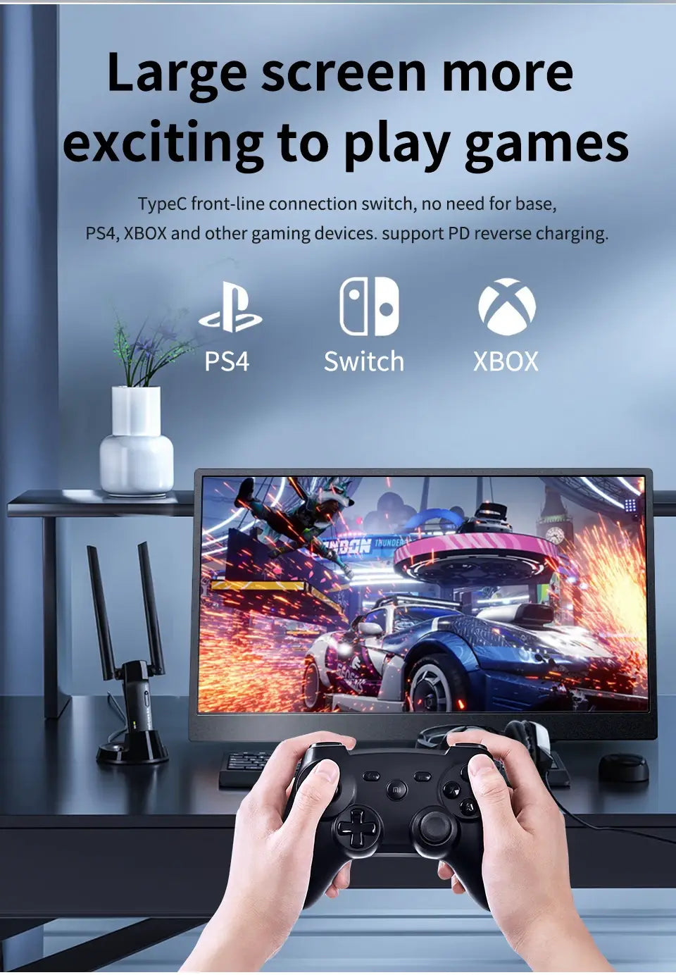 Monitor portátil HGFRTEE 15,6 polegadas FHD IPS para jogos