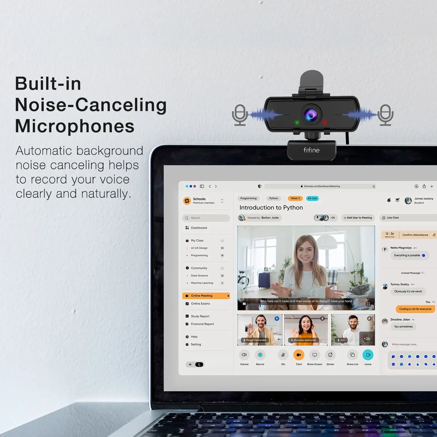 Webcam FIFINE 1440p Full HD para PC com microfone, tripé, para desktop e portátil USB, webcam para transmissão em direto para videochamadas - K420