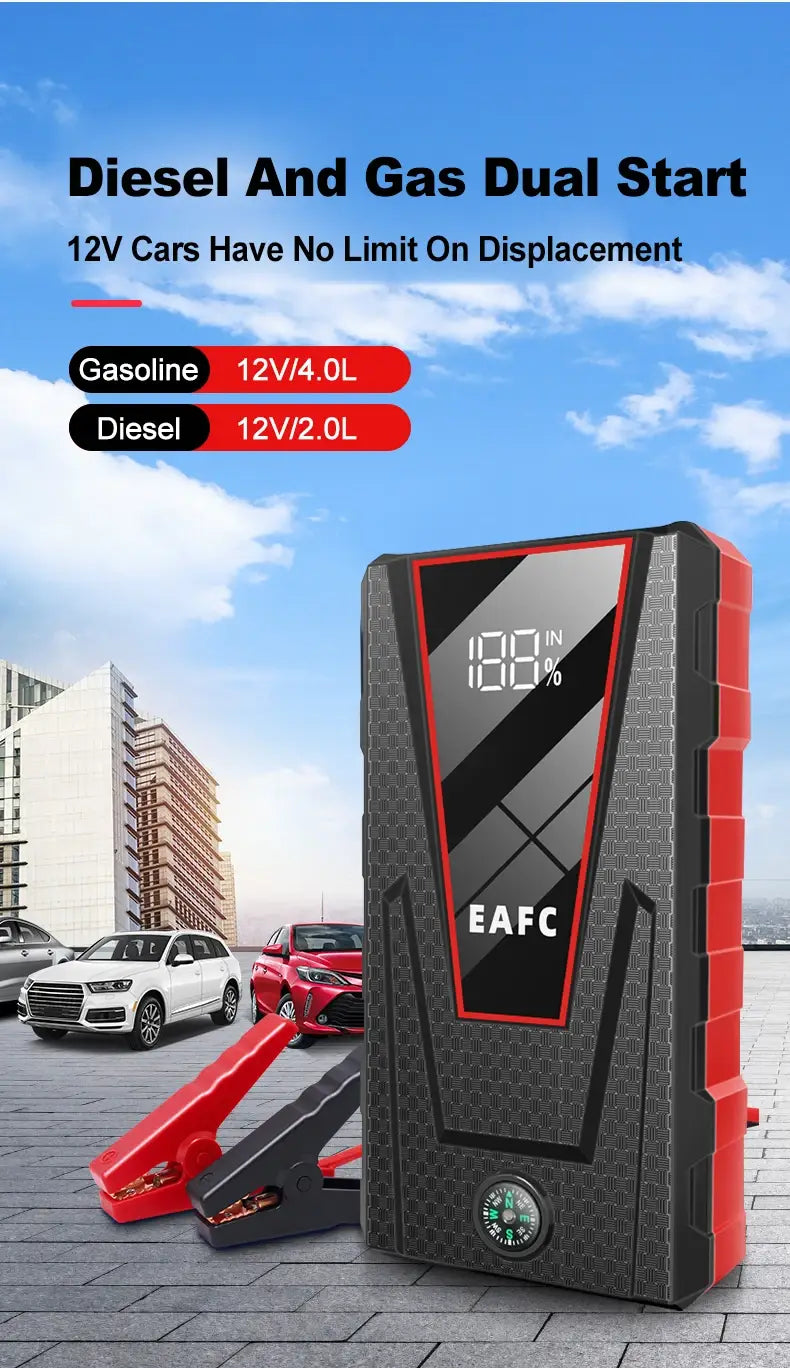 Carregador portátil para automóvel 1200A, dispositivo de arranque auxiliar para bateria de automóvel 12V, para gasolina 4.0L Diesel 2.0L