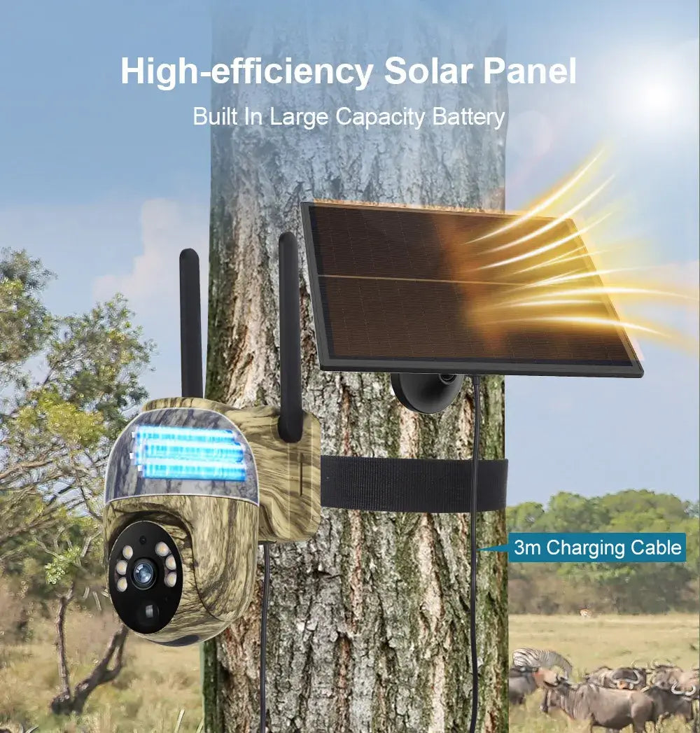 Câmara solar Ubox WiFi 4G LTE Câmara de rasto celular com painel solar Câmara de segurança Visão noturna a cores para vida selvagem ao ar livre