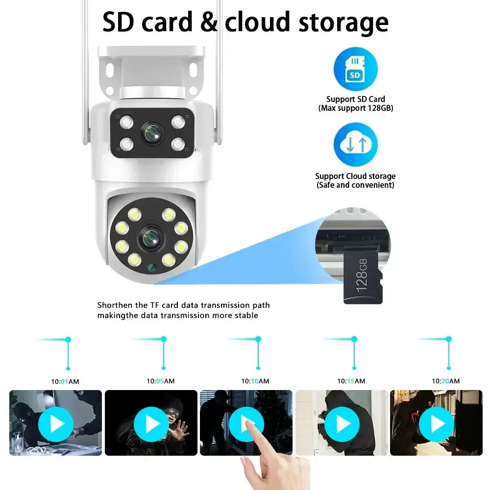 Câmara de vigilância de vídeo de segurança exterior 4K 8MP Tuya com lente dupla PTZ WIFI Full HD ecrã duplo Ai rastreamento automático humano