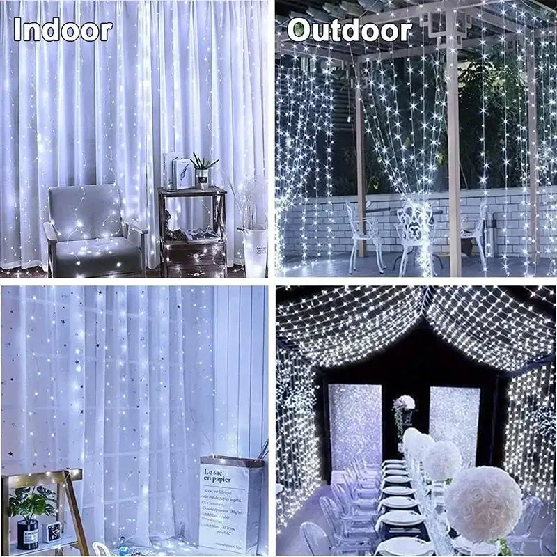 Cortina LED 3M com luzes de fadas para decoração, grinalda de Natal com 8 modos para casa, jardim, festa de Natal, ano novo, casamento