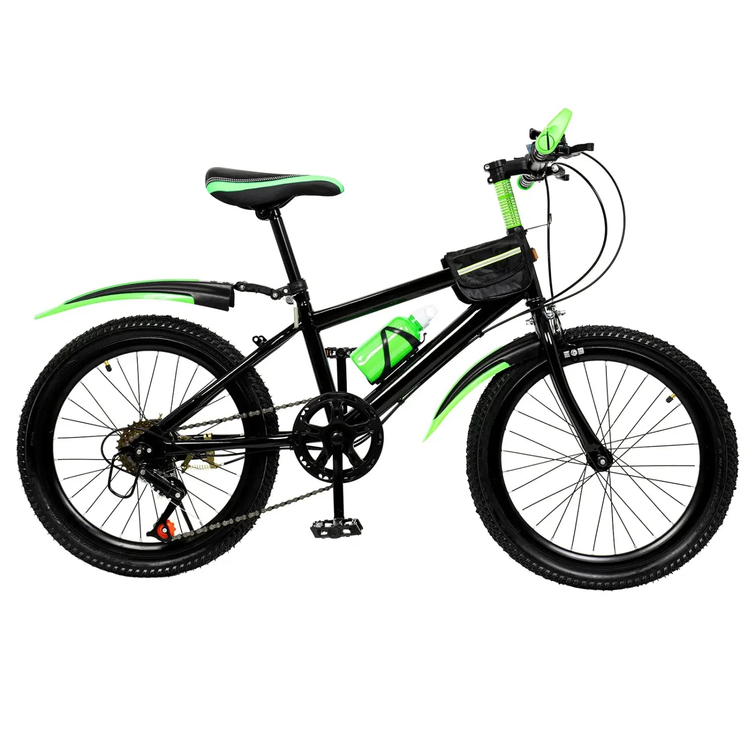 Bicicleta de montanha de 20 polegadas com 7 velocidades, assento ajustável, bicicleta infantil com guarda-lamas, suporte para chaleira, chaleira para meninos e meninas dos 8 aos 13 anos
