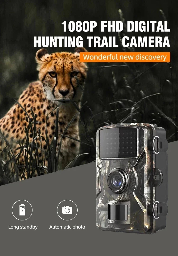 Câmara de caça com visão noturna infravermelha selvagem, câmara de rasto de movimento ao ar livre, seguimento ativado, armadilha fotográfica, câmara de vigilância selvagem