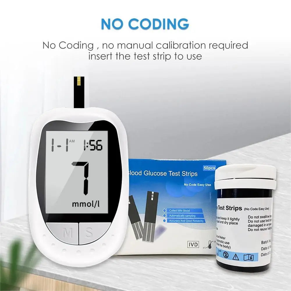 AJC Medidor de Glicose no Sangue Kit de Glicosímetro Teste de Diabetes 50/100 Tiras com Lancetas Açúcar no Sangue Médico Mg/mmol Freestyle Libre
