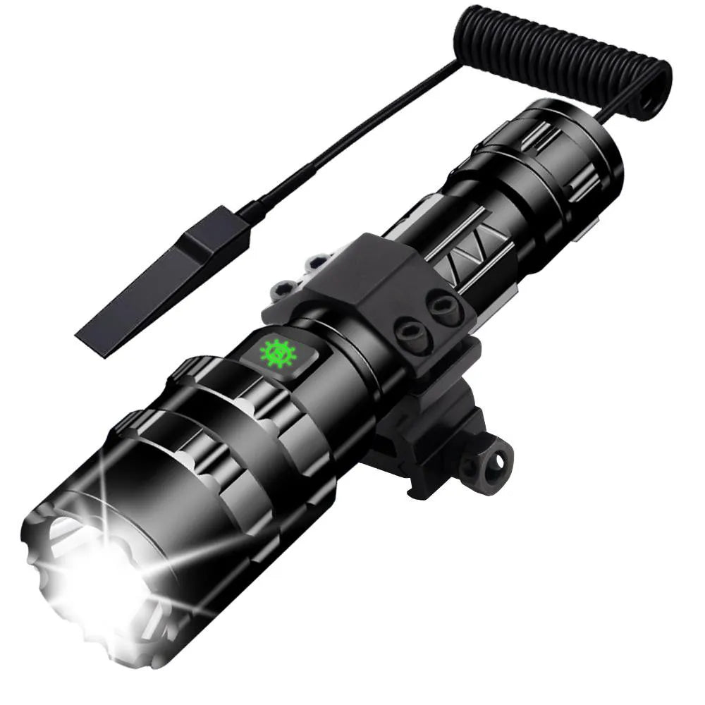 Lanterna tática de caça LED recarregável por USB à prova de água, conjunto profissional de luzes noturnas para tiro