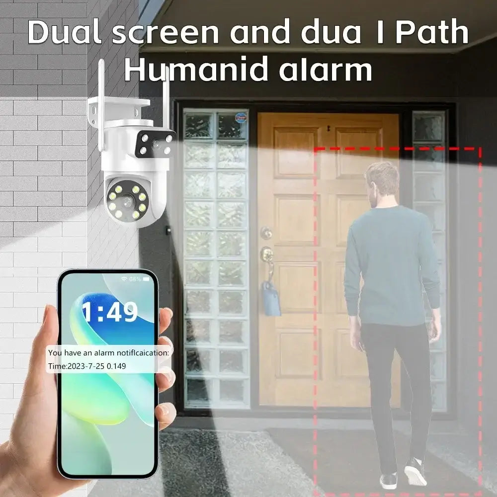 Câmara de vigilância de vídeo de segurança exterior 4K 8MP Tuya com lente dupla PTZ WIFI Full HD ecrã duplo Ai rastreamento automático humano