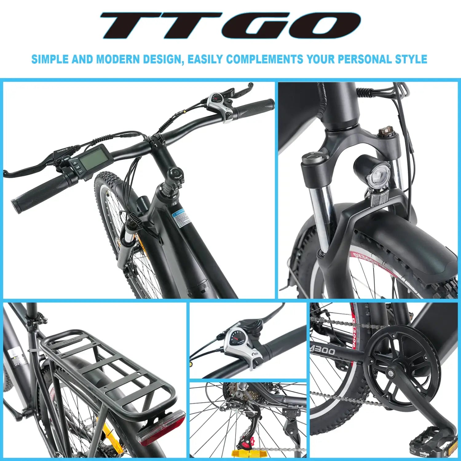 Bicicleta elétrica TTGO M300, pneu de 27,5 polegadas, bicicleta de montanha elétrica, 36V, 20AH, bateria removível, sensor de binário, suspensão, forqueta EBIKE